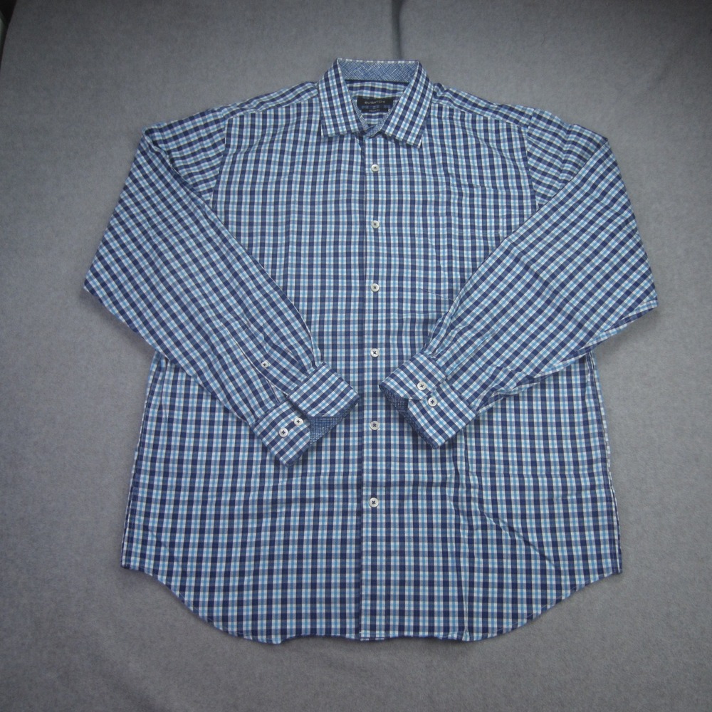 Bugatchi Shirt Mens Large Blue Plaid Classic Fit Long Sleeve Button Up‎